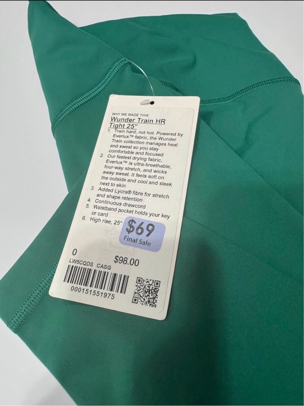 lululemon Wunder Train HR Tight 25" in Teal Green